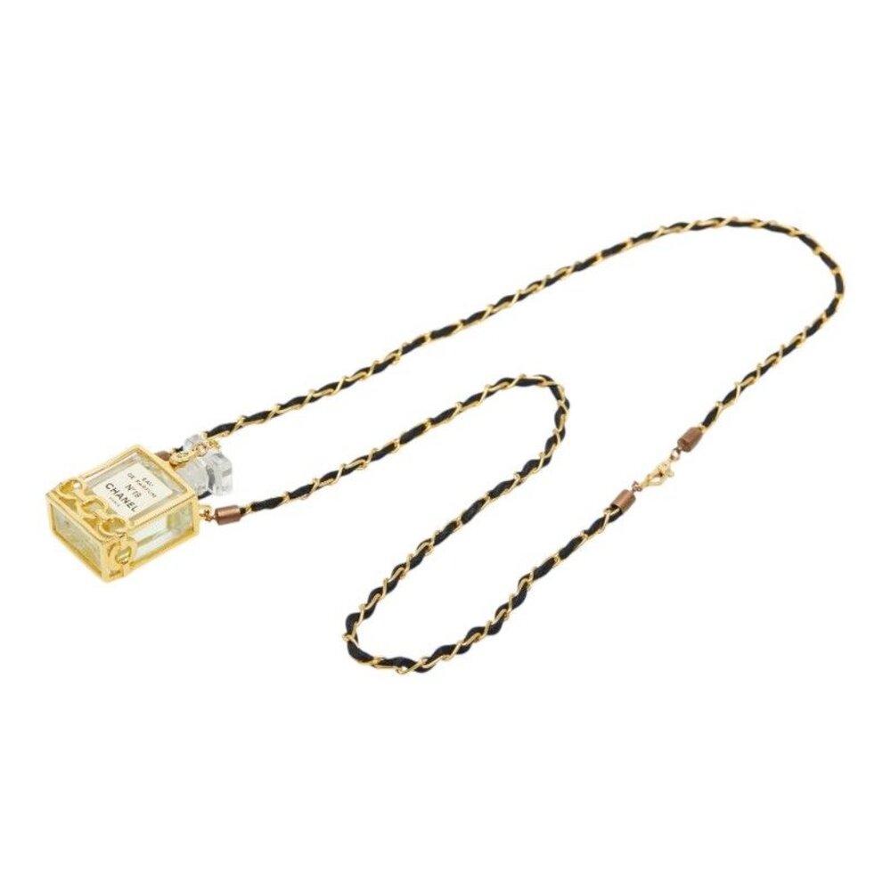 ★SOLD★ Chanel Perfume Bottle Chain Pendant Necklace Gold Black Nylon Plated - Picture 4 of 7